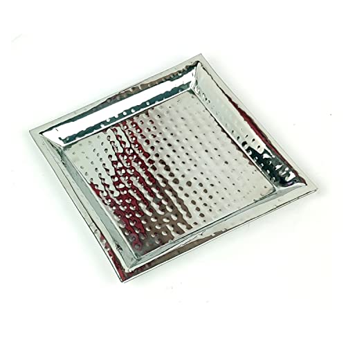 Hammered Copper Serving Tray and Platter, Stainless Steel Tray for Appetizer, Silver Serving Tray - Chrome Platters (Square)