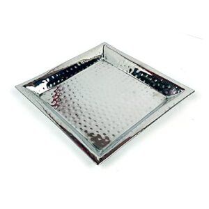 Hammered Copper Serving Tray and Platter, Stainless Steel Tray for Appetizer, Silver Serving Tray - Chrome Platters (Square)