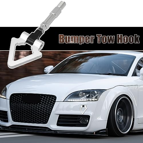 X AUTOHAUX Silver Tone Aluminum Alloy Triangle Shape Front Rear Bumper Trailer Ring Eye Towing Tow Hook Screw for Audi A5 S5 RS5 2008-2014