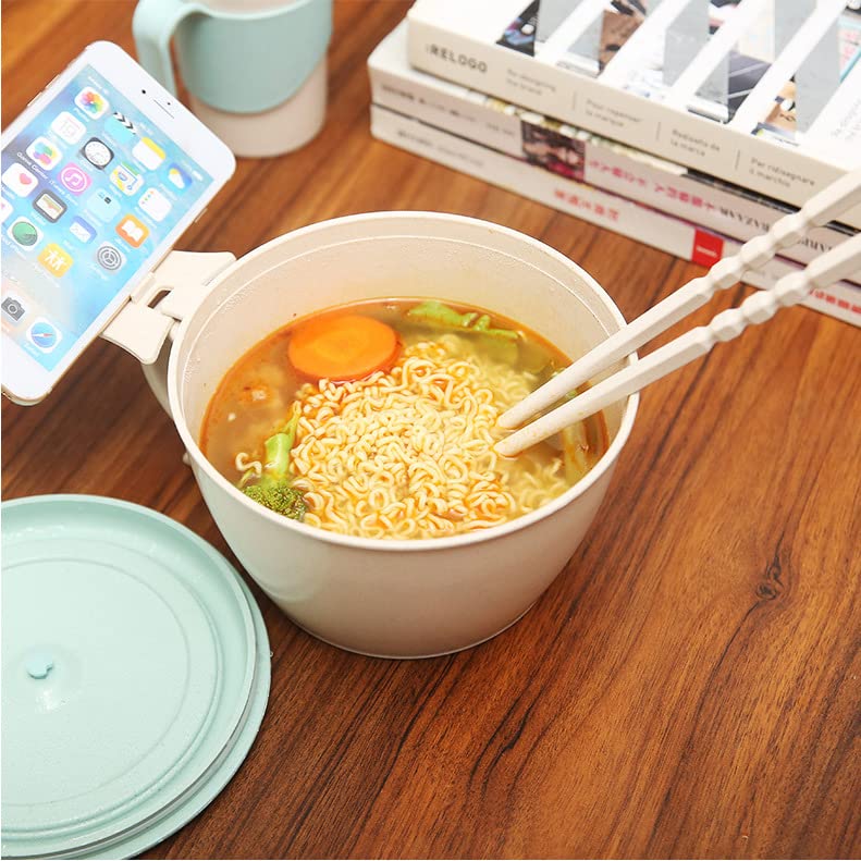 SOUJOY 2 Pack Noodle Bowl With Lid, 40 OZ Large Microwave Wheat Straw Soup Bowl with Phone Holder, Instant Noodle Bowl for Soup, Noodles, Ramen