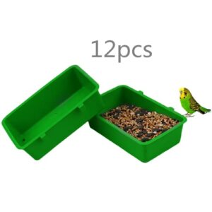 12 Pcs Bird Plastic Feeder,Seed Food Feeding Cups Plastic Hanging Bowl for Pet Parrot Parakeet Gamefowl Poultry Pigeon,Green