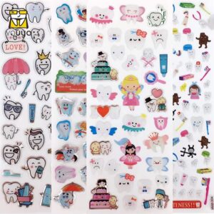 3d stickers, youya dental dental molar shaped cartoon teeth stickers 12pcs diffrent cute tooth paper stickers plastic sticker for dentist dental gift kids scrapbook (sticker-04)