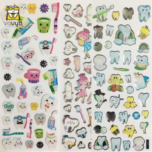 3D Stickers, YOUYA DENTAL Dental Molar Shaped Cartoon Teeth Stickers 12pcs Diffrent Cute Tooth Paper Stickers Plastic Sticker for Dentist Dental Gift Kids Scrapbook (sticker-04)