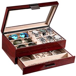 landici jewelry box watch boxes organizer for men women gift,wooden jewellery box with glass top display,2 layer large 6 slot sunglasses case holder for ring earrings necklace bracelet,walnut wood