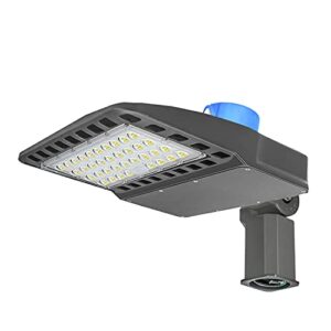 200w led parking lot lights outdoor pole mount, 28000lm, 5500k, super bright shoebox pole lights, ip65 waterproof commercial street light adjustable slip fitter with photocell for yard stadium