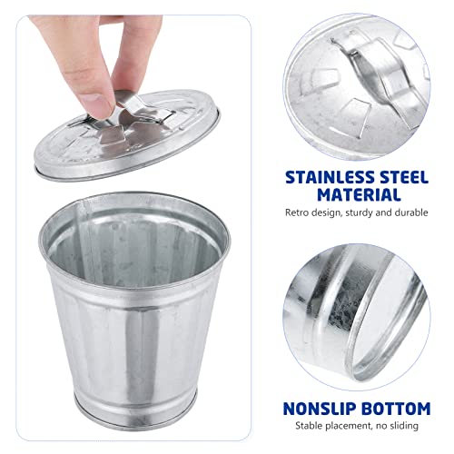 NUOBESTY Mini Garbage Cans Mini Desktop Trash Can Mini Tabletop Flowerpot Pen Holder Galvanized Waste Container Metal Trash Can Garbage Can Mini Rubbish Bin