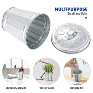 NUOBESTY Mini Garbage Cans Mini Desktop Trash Can Mini Tabletop Flowerpot Pen Holder Galvanized Waste Container Metal Trash Can Garbage Can Mini Rubbish Bin