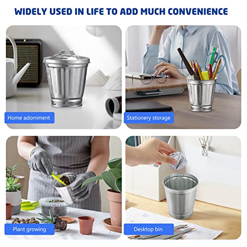 NUOBESTY Mini Garbage Cans Mini Desktop Trash Can Mini Tabletop Flowerpot Pen Holder Galvanized Waste Container Metal Trash Can Garbage Can Mini Rubbish Bin