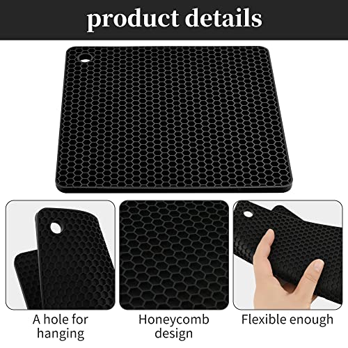 Kalsreui Trivets for Hot Dishes, Silicone Trivet Mat Hot Pads for Kitchen Pot Holder, Silicone Trivets for Hot Pots and Pans, Multi-Purpose Heat Resistant Silicone Trivet Mat for Tabletop Black Pack 6