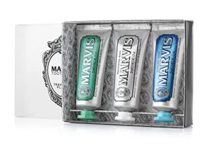 marvis marvis travel with flavor, aquatic mint, whitening mint, classic strong mint, 3 count, 1.3 oz each