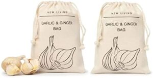 garlic and ginger bag | organic linen cotton material | eco product | by new living | food storage bag |14 x 19 cm (1 pack), beige