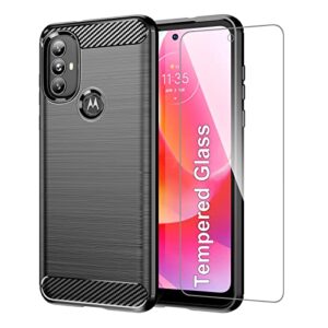 gsdcb case for motorola moto g power 2022 case with tempered glass screen protector, carbon fiber brushed texture soft flexible tpu slim fit shockproof phone cover for women men girls boys (black)