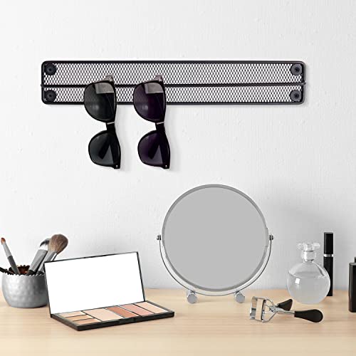 MyGift Modern Sunglasses Holder Matte Black Metal Mesh Wall Mounted Eyewear Display Rack, Hanging Eyeglasses Storage Rail Case