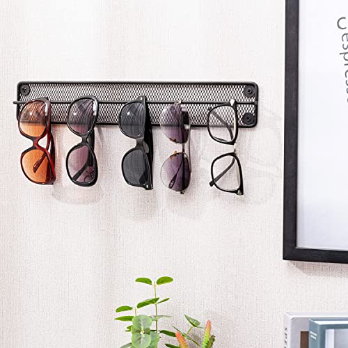 MyGift Modern Sunglasses Holder Matte Black Metal Mesh Wall Mounted Eyewear Display Rack, Hanging Eyeglasses Storage Rail Case