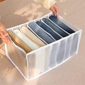 MBVBN Closet Organizers and Storage,Jeans Leggings Compartment Storage Box Closet, 7 Grids Folding Clothes Drawer Mesh Separation Organizer,Divider For Stacking Pants Drawer (White, Medium+Large)