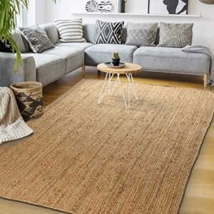 signature loom handcrafted farmhouse jute accent rug (8 ft x 10 ft) - soft & comfortable jute area natural rug to bring a sense of peace & relaxation – jute rugs for living room