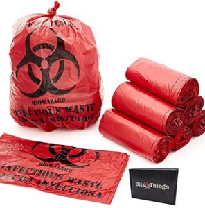 biohazard waste bags - 40" x 48" (40-45 gallon) - 50 count red hazardous trash can liners – medical grade no leak bags - .great for lab containers, swabs, pads, gloves