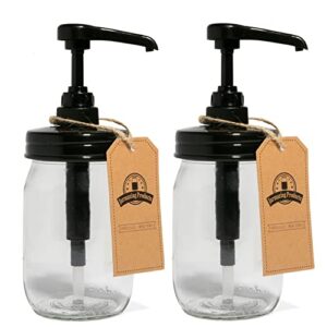 jarmazing products mason jar syrup dispenser - set of 2 – 16 oz smooth jars with rust-proof, leak-proof, food grade pumps for honey, syrups, condiments, salad dressings and more