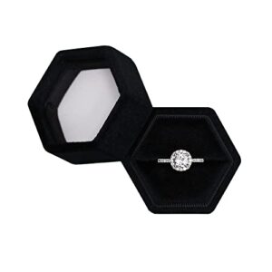 blutete hexagon velvet jewelry single slot ring box engagement wedding box keepsake box bridal photo ring (black)