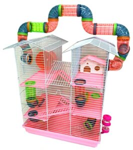 large twin tower habitat hamster home rodent gerbil mouse mice rat wire animal cage long crossover tube (18.5" l x 14.5" w x 23" h inch, pink)