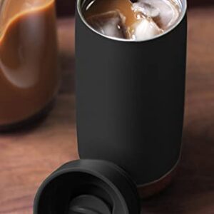 Ello Cole 16oz Vacuum Insulated Travel Coffee Mug with Leak-Proof Slider Lid and Built-in Coaster, Keeps Hot for 5 Hours, Perfect for Coffee or Tea, BPA-Free Tumbler, Black