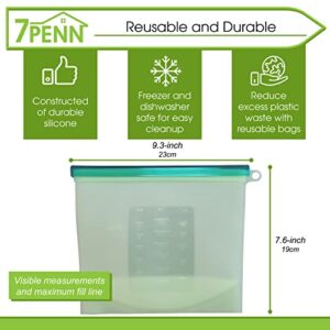 7Penn Silicone Food Storage Bag, 1500mL - 1pk Washable 9.3 x 7.6in Green Reusable Food Bags for Sandwiches and Snacks