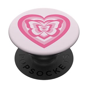 aesthetic pink love heart coffe latte with butterfly pattern popsockets swappable popgrip