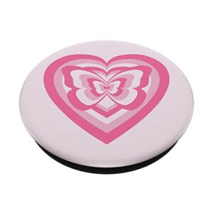 Aesthetic Pink Love Heart Coffe Latte with Butterfly Pattern PopSockets Swappable PopGrip