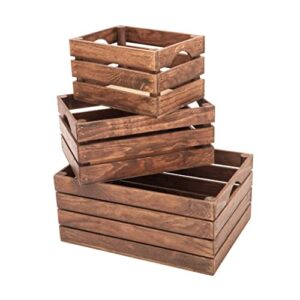 rustic wood crates for vintage decorative display, nesting crate set for storage and farmhouse style decor, wooden boxes made from 100% wood (dark brown, nested set of 3)