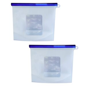 7penn silicone food storage bag, 1000ml - 2pk washable 8 x 6.25in blue reusable food bags for sandwiches and snacks
