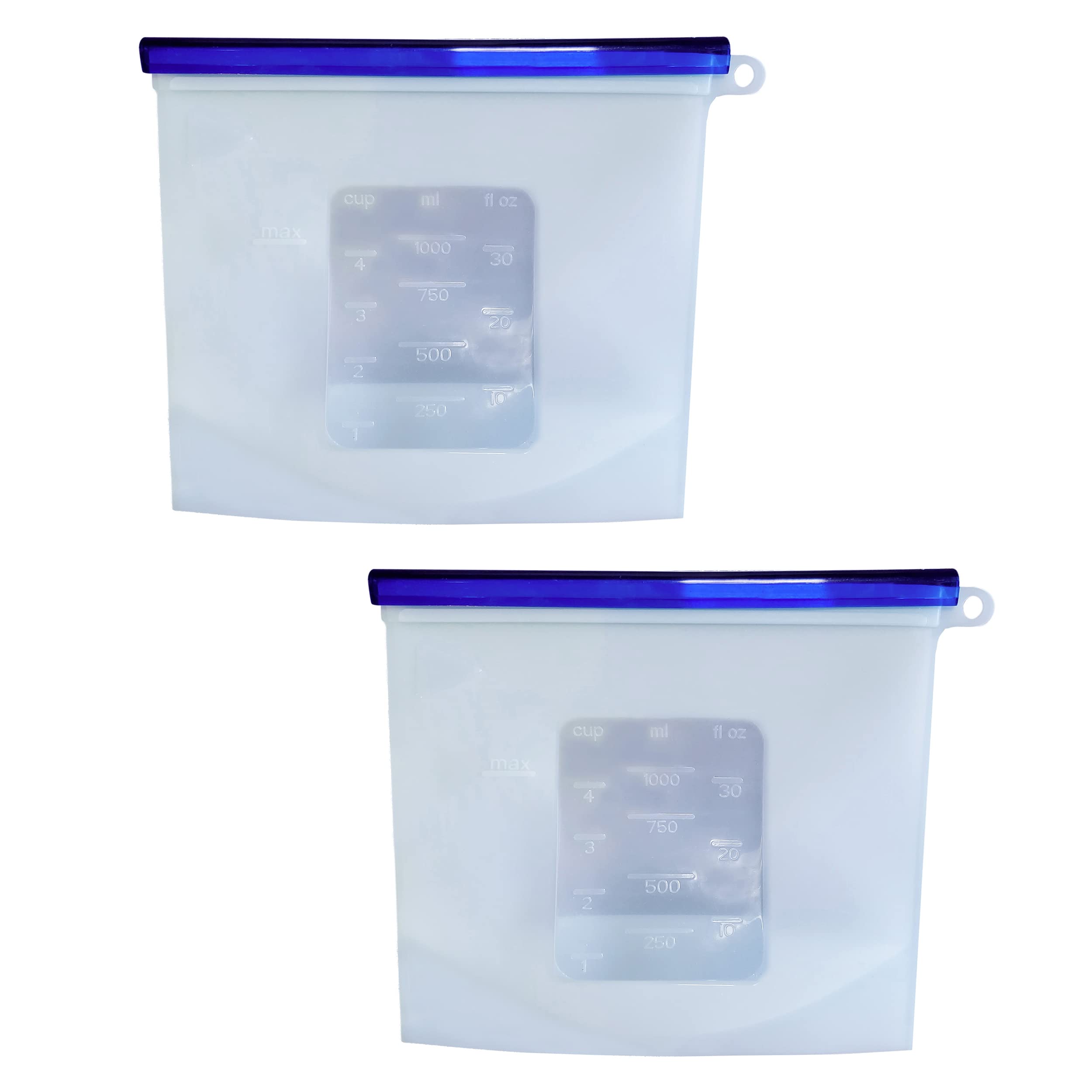 7Penn Silicone Food Storage Bag, 1000mL - 2pk Washable 8 x 6.25in Blue Reusable Food Bags for Sandwiches and Snacks