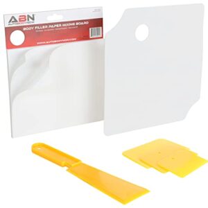 abn body shop mix boards kit - plastic scraper and 100pc body filler mixing board for filling scratches