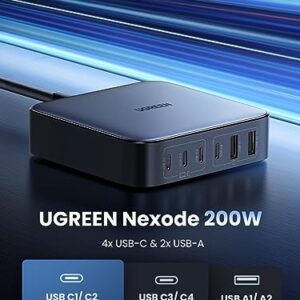 UGREEN 200W USB C Charger, Nexode 6 Ports GaN Desktop Charger, USB C Charging Station Compatible with MacBook Pro/Air M1 M2, iPad Pro/Air, iPhone 15 Pro Max/14, Galaxy S23 Ultra, Steam Deck, Dell XPS