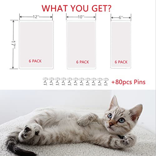 18 Pack Cat Scratch Furniture Protector,Large Size Anti Cat Deterrent Tape Protectors from Cats 6 Pack 17’’L 12’’W +6 Pack 17’’L 10’’W+6 Pack 17’’L 6’’W and 80pcs Twist Pins for Couch,Sofa,Door