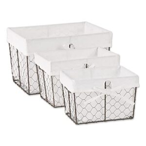 dii farmhouse chicken wire storage baskets with liner, set of 3, vintage bleached white, assorted sizes, 3 piece