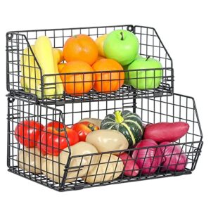 fruit vegetable basket 2-tier wall-mounted wire storage baskets countertop detachable stackable bin kitchen organizer pantry basket for snack canned foods potato onion storage cabinet