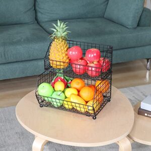 Fruit Vegetable Basket 2-Tier Wall-mounted Wire Storage Baskets Countertop Detachable Stackable Bin Kitchen Organizer Pantry Basket for Snack Canned Foods Potato Onion Storage Cabinet