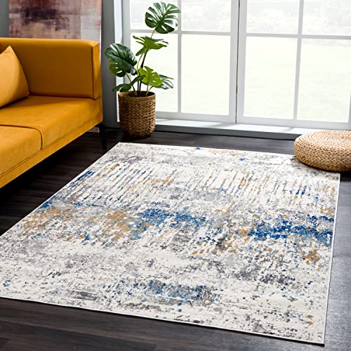 Abani Unique Grey & Blue Contemporary Landscape Design Area Rug - Modern Dripping Print Non-Shed 7'9" x 10'2" (8'x10') Living Room Rug Rugs