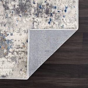 Abani Unique Grey & Blue Contemporary Landscape Design Area Rug - Modern Dripping Print Non-Shed 7'9" x 10'2" (8'x10') Living Room Rug Rugs