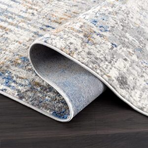 Abani Unique Grey & Blue Contemporary Landscape Design Area Rug - Modern Dripping Print Non-Shed 7'9" x 10'2" (8'x10') Living Room Rug Rugs