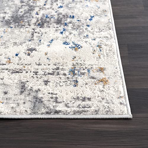 Abani Unique Grey & Blue Contemporary Landscape Design Area Rug - Modern Dripping Print Non-Shed 7'9" x 10'2" (8'x10') Living Room Rug Rugs