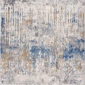 Abani Unique Grey & Blue Contemporary Landscape Design Area Rug - Modern Dripping Print Non-Shed 7'9" x 10'2" (8'x10') Living Room Rug Rugs