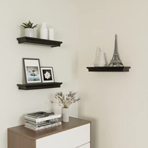 RICHER HOUSE Black Floating Shelves for Wall Decor, 16 Inches Wall Shelves Set of 3, Picture Ledge Wall Mounted, Crown Molding Display Shelves with Invisible Brackets in Bathroom, Bedroom, Living Room
