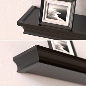 RICHER HOUSE Black Floating Shelves for Wall Decor, 16 Inches Wall Shelves Set of 3, Picture Ledge Wall Mounted, Crown Molding Display Shelves with Invisible Brackets in Bathroom, Bedroom, Living Room