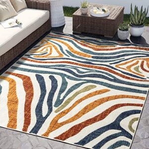 abani colorful contemporary zebra print area rug rugs - multicolor non-shed 6' x 9' animal pattern blue & brown indoor/outdoor rug