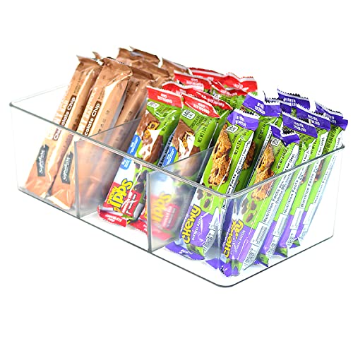 Youngever 2 Pack Clear Plastic Packet Storage Organizer 11" x 6" x 3.5", 3 Divided Sections Pantry Organizer, Holder for Snacks, Soups, Seasoning Packets