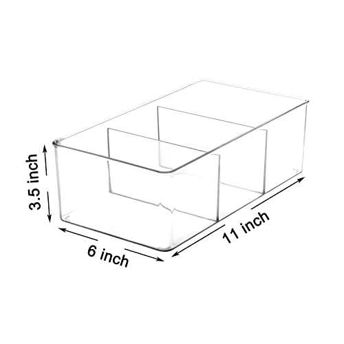 Youngever 2 Pack Clear Plastic Packet Storage Organizer 11" x 6" x 3.5", 3 Divided Sections Pantry Organizer, Holder for Snacks, Soups, Seasoning Packets