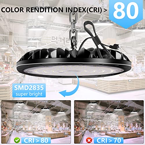 Royana 100W LED UFO High Bay Light, 6 Pack 10000LM Garage Lights High-Light Ceiling LED with 1.2M Cable 110V Plug LED Commercial Grade Light Lighting 6000K Shop Lights for Factory Warehouse Workshop