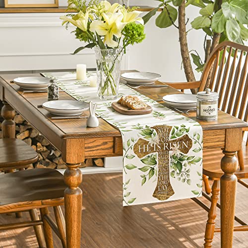 Artoid Mode He is Risen Easter Table Runner, Spring Summer Seasonal Holiday Kitchen Dining Table Decoration for Indoor Outdoor Home Party Decor 13 x 72 Inch