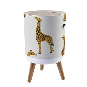 trash can with lid seamless giraffe african animal nursery print wrapping paper press cover small garbage bin round with wooden legs waste basket for bathroom kitchen bedroom 7l/1.8 gallon